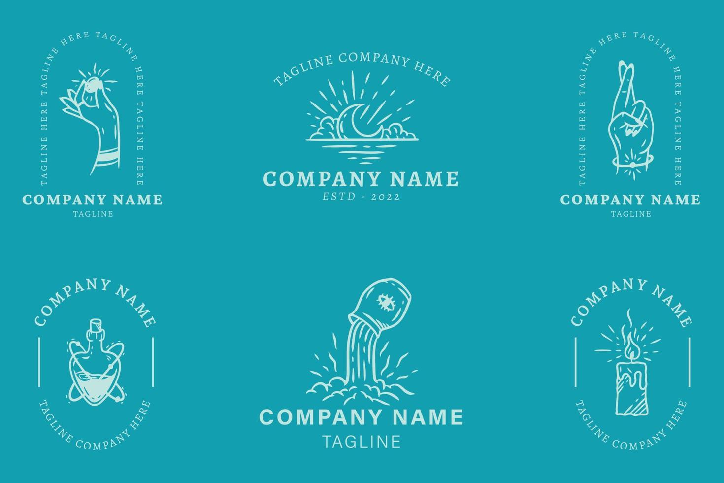 Light Blue Luxury Logo Mystical Minimalist Symbol Collection Pastel Style. vector