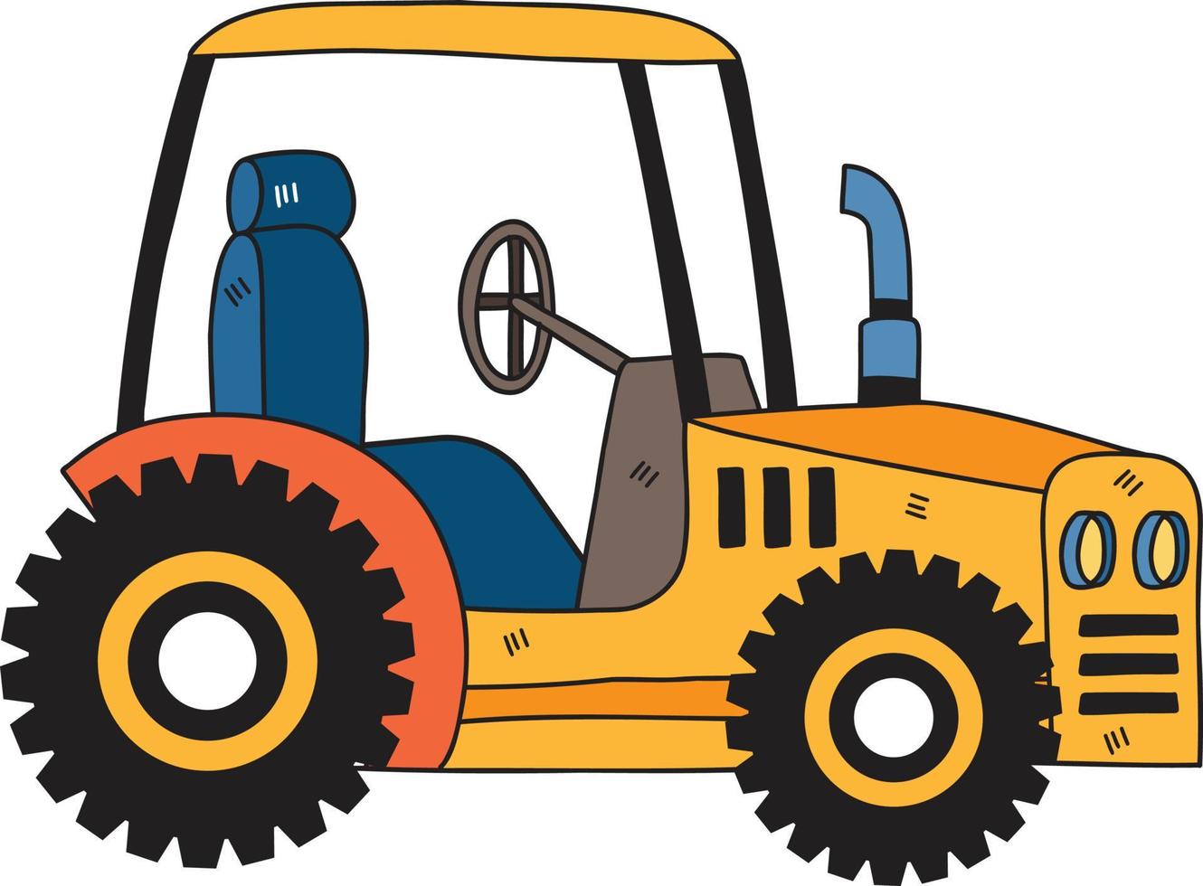 dibujado a mano linda ilustración de tractor amarillo vector