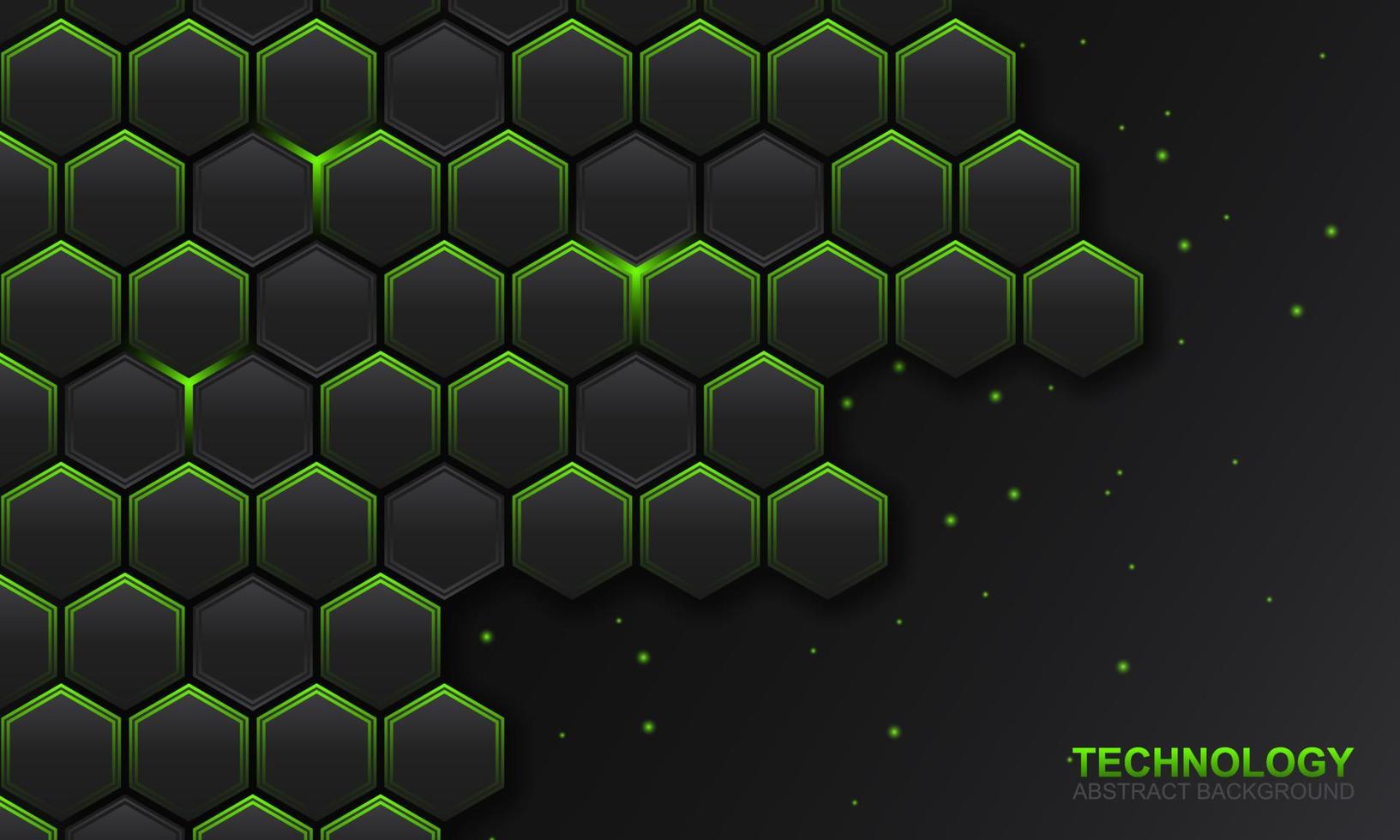Dark hexagonal technology with green light lines background. Abstract background. vector