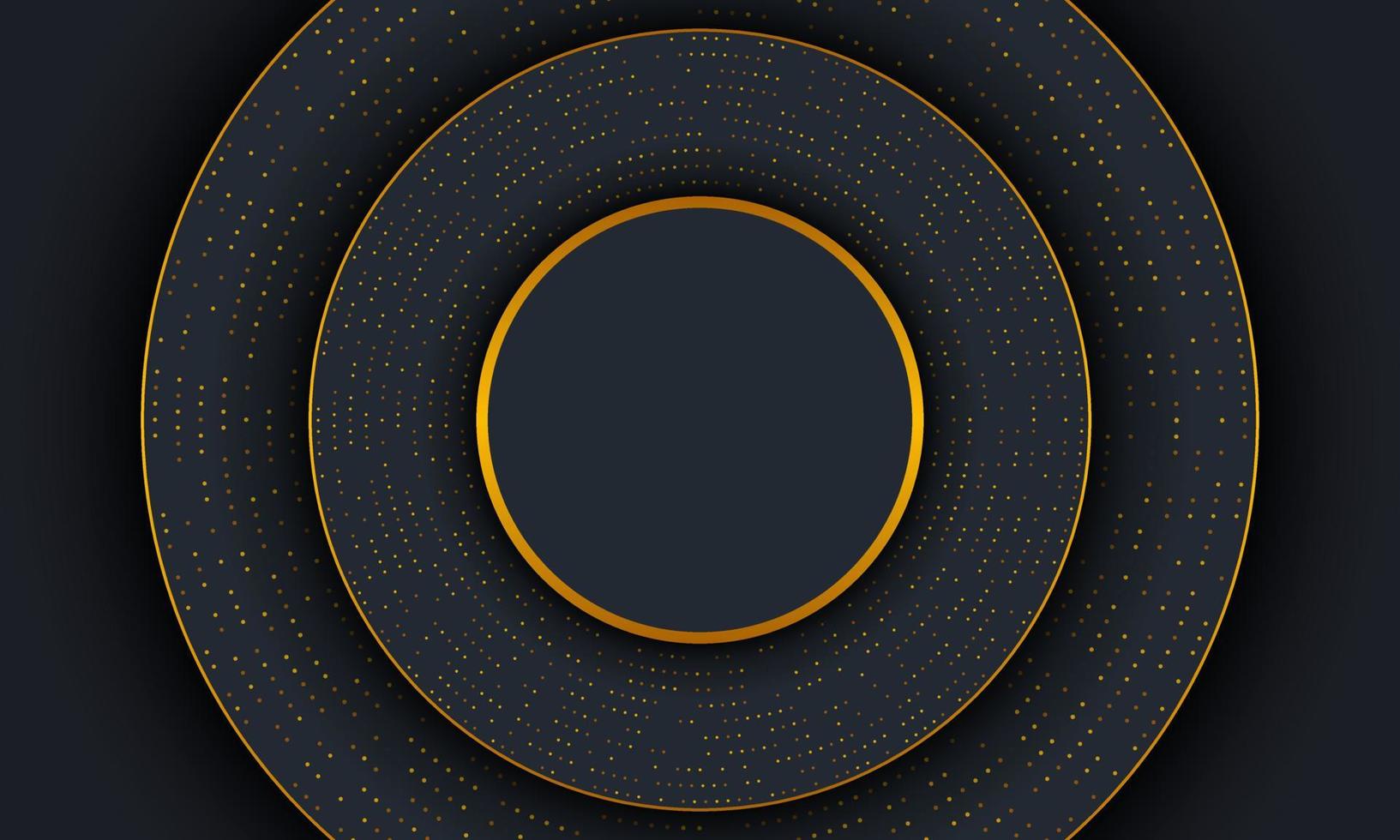 Dark luxury circle background with golden lines and dot. vector