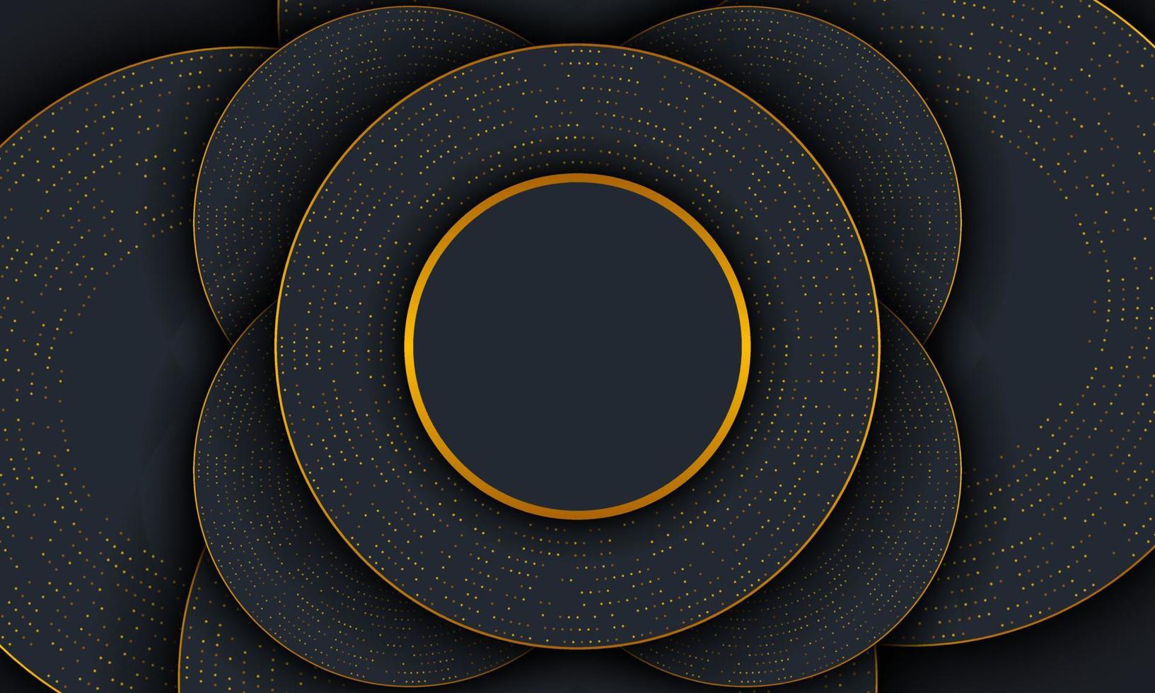 Dark luxury circle background with golden lines and dot. vector