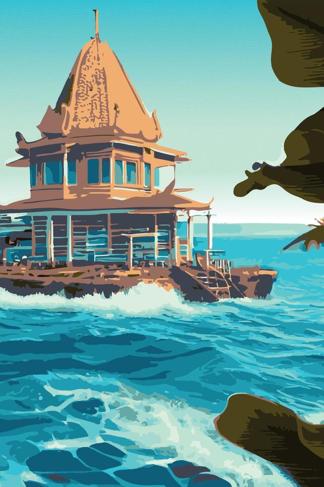 big temple in the middle of the sea at noon vector