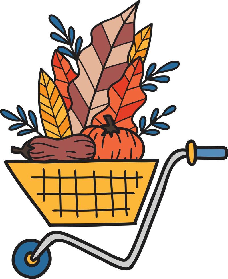 Hand Drawn fruits and vegetables on the cart illustration vector