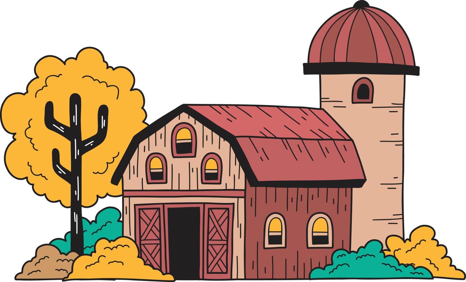 Hand Drawn farm and barn illustration vector