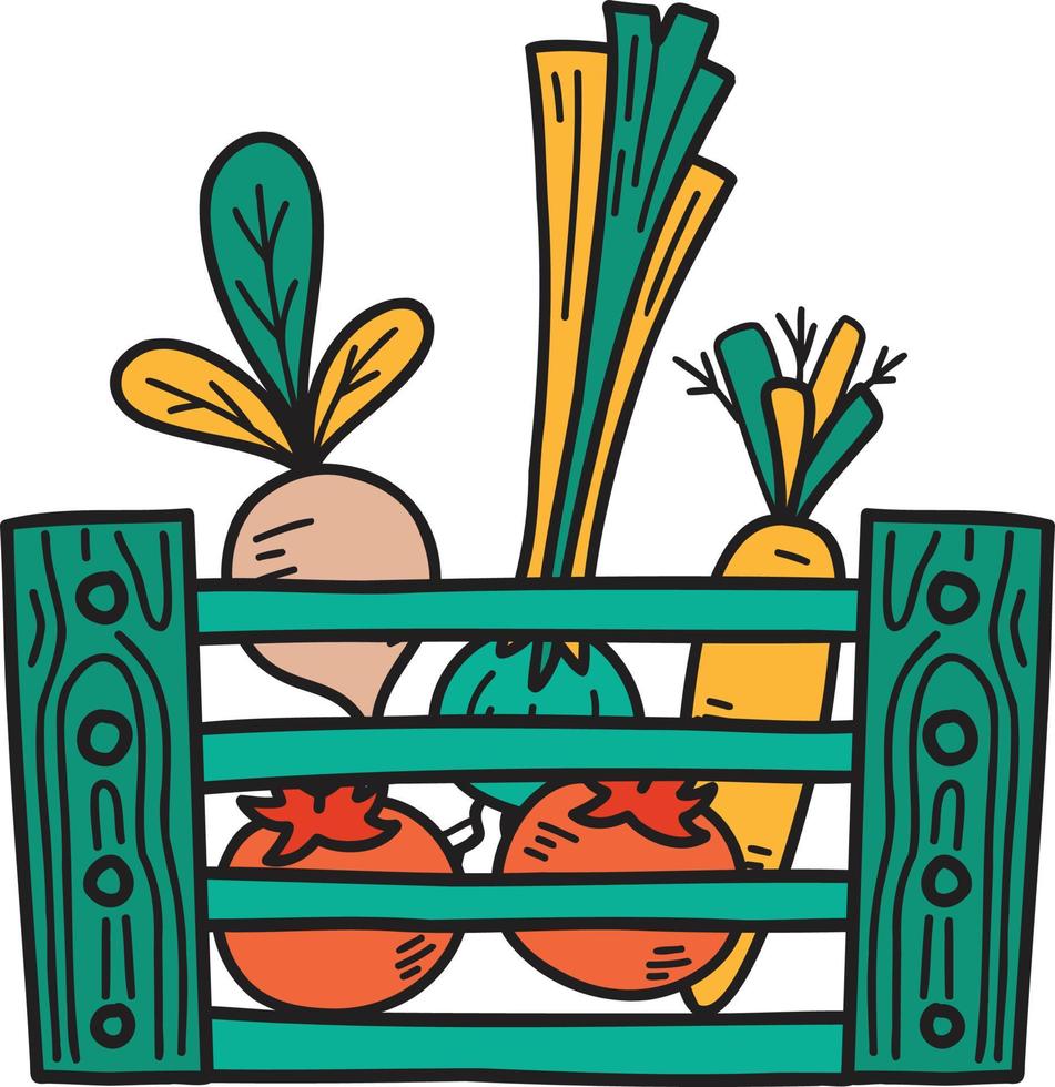 Hand Drawn Wooden baskets for fruits and vegetables illustration vector