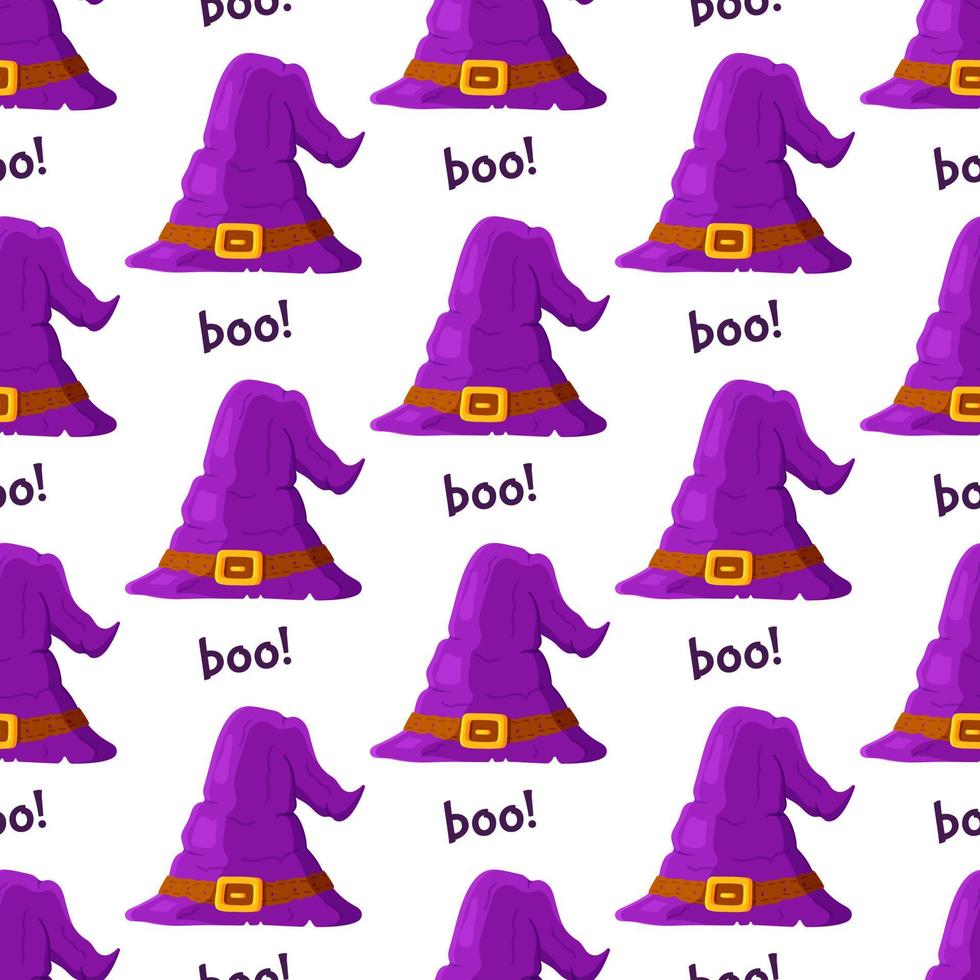 Vector illustration of a pattern of purple witch hats.