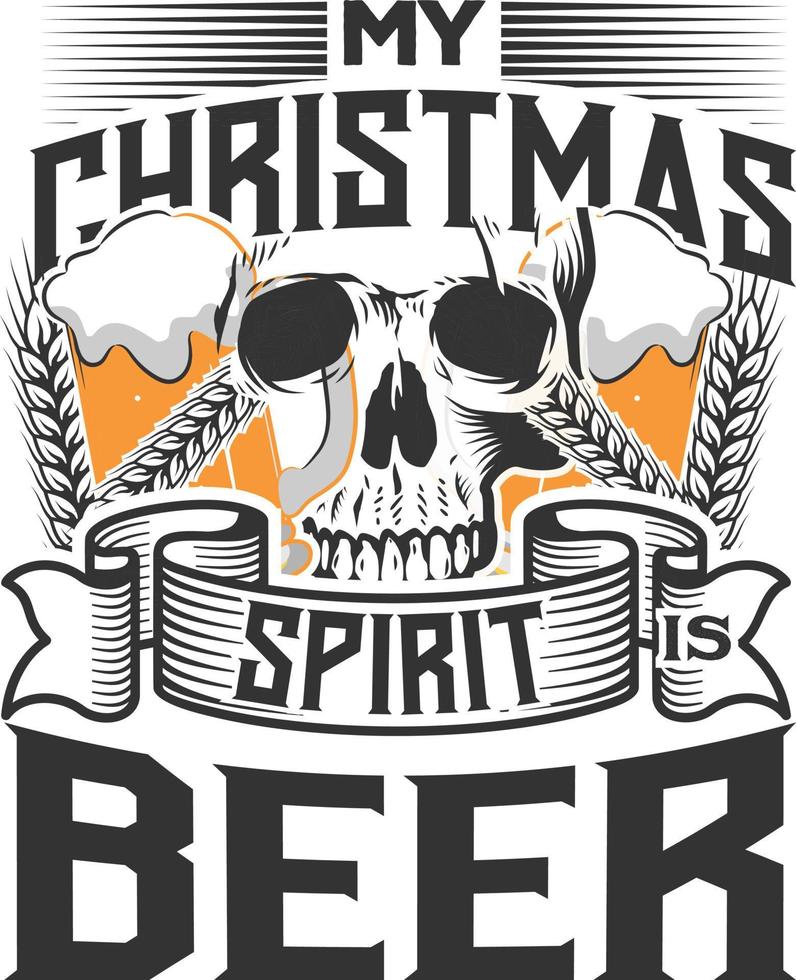 My Christmas spirit is beer. Funny Christmas quote and saying vector. Hand drawn lettering phrase for Christmas.Good for T shirt print, poster, card, mug, and gift design vector