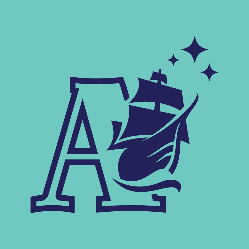 Alphabet Old Sail Boat A Logo vector