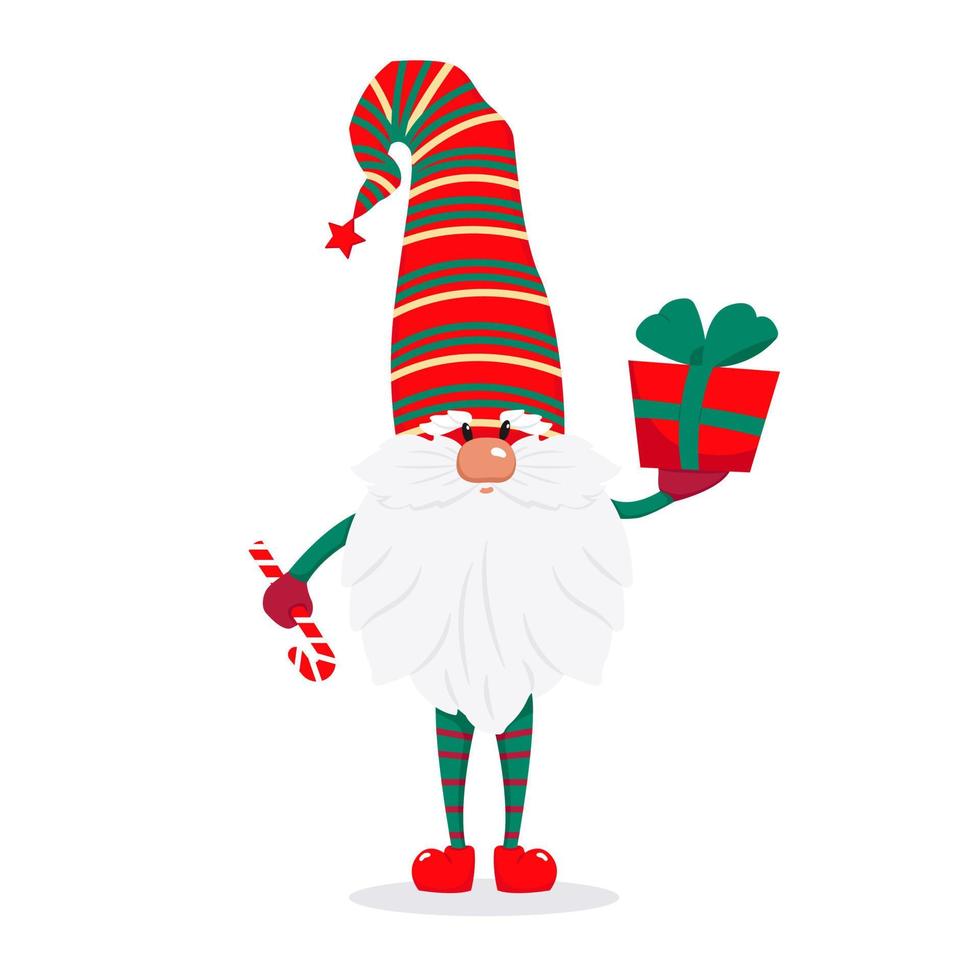 un lindo gnomo barbudo con una gorra roja, un personaje navideño de cuento de hadas. ilustración vectorial en estilo plano vector