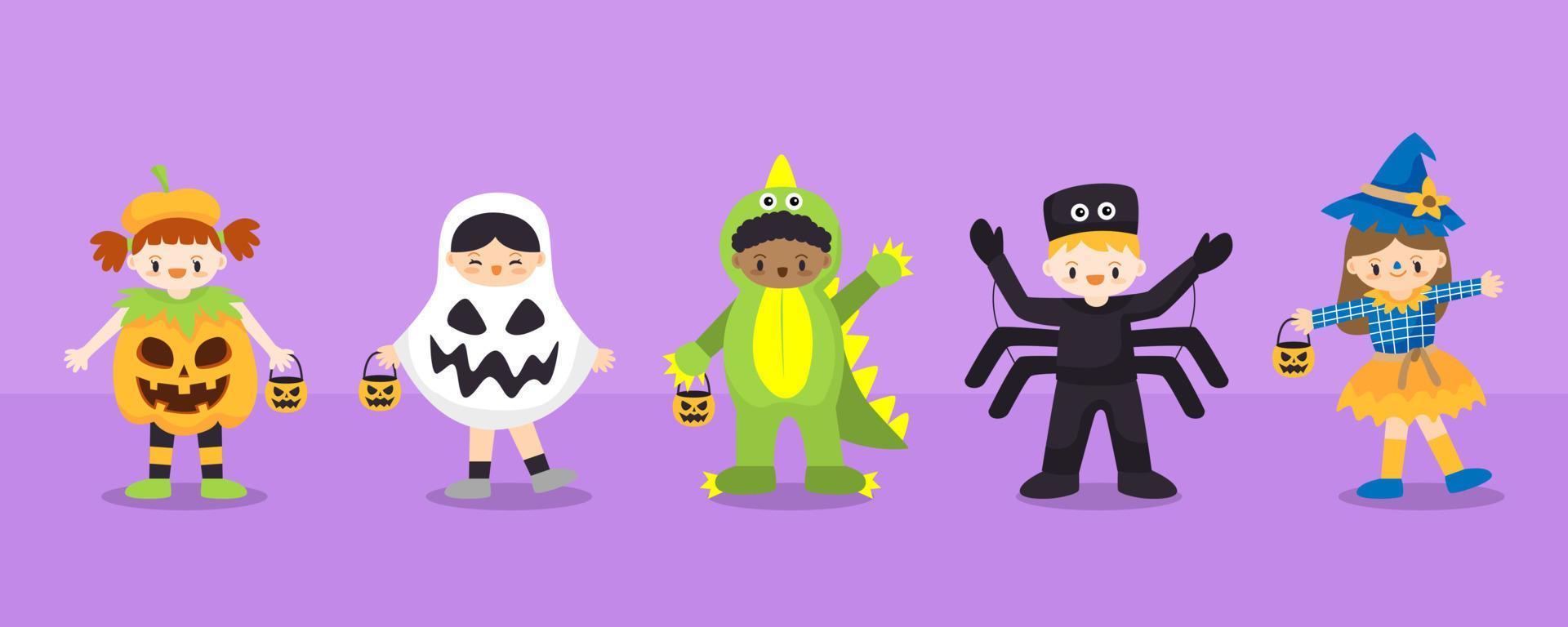 Hand drawn halloween costumes kid collection. vector