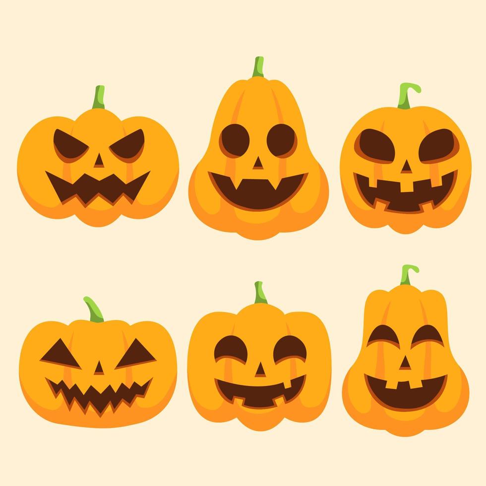 Hand drawn flat Halloween pumpkins collection. vector