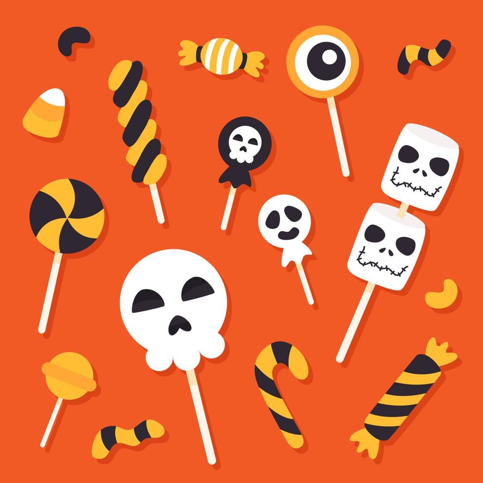 colección de elementos de dulces de halloween dibujados a mano. vector