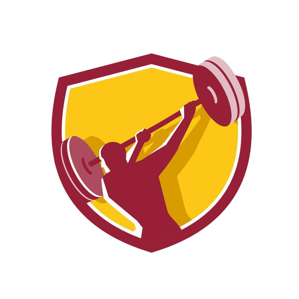 Weightlifter Swinging Barbell Rear Crest Retro vector