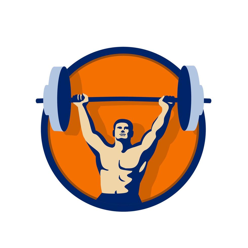 Weightlifter Lifting Barbell Circle Retro vector