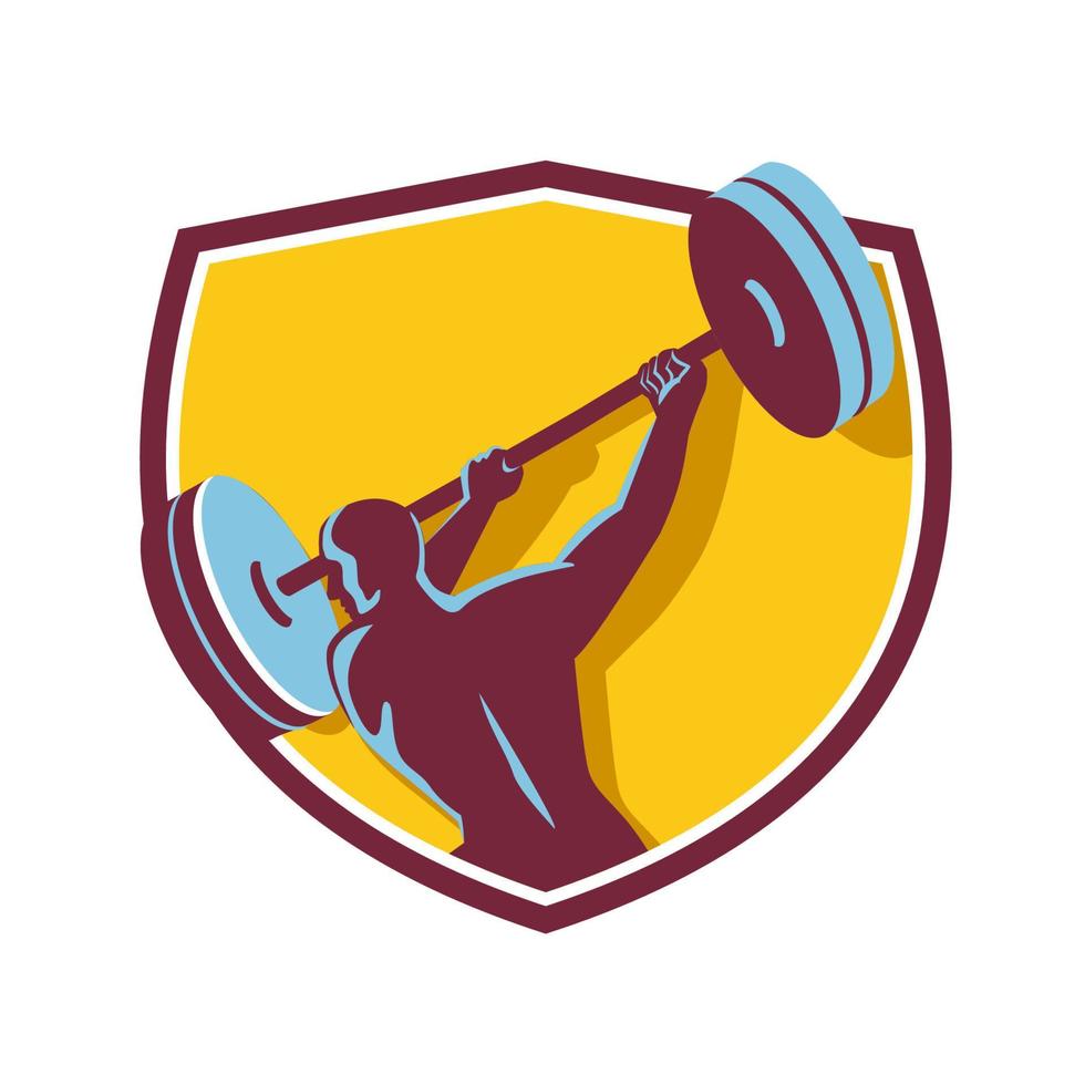 Weightlifter Swinging Barbell Rear Crest Retro vector