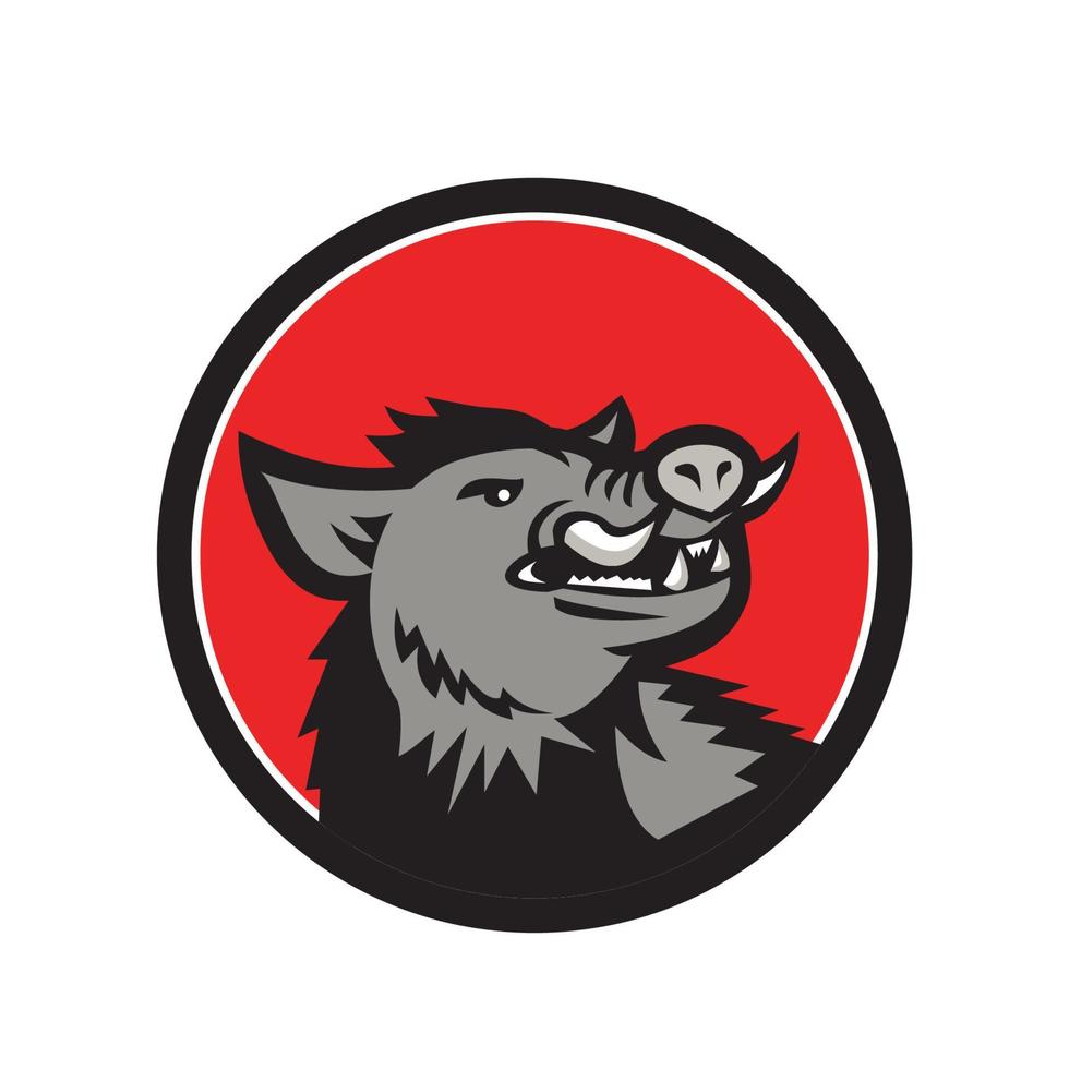 Wild Boar Head Angry Looking Up Circle Retro vector