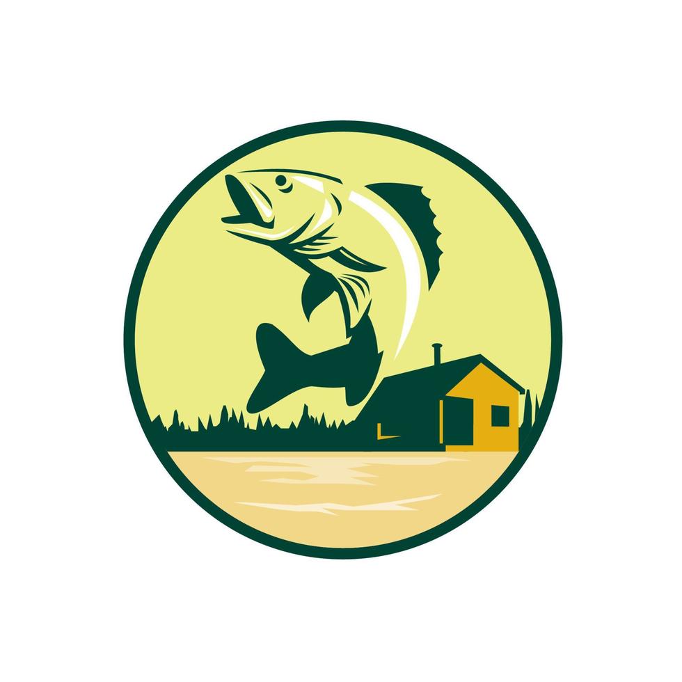 Walleye Fish Lake Lodge Cabin Circle Retro vector