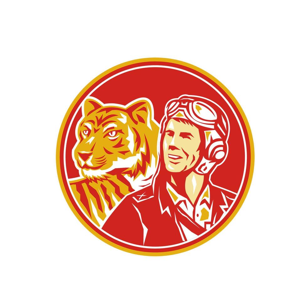 World War 2 Pilot Airman Tiger Circle Retro vector