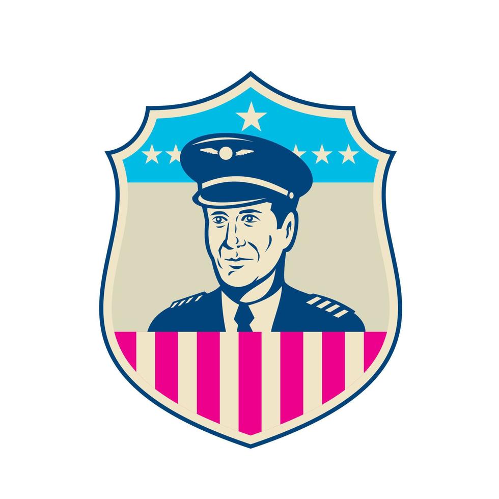 American Airline Pilot Aviator USA Flag Shield Retro vector