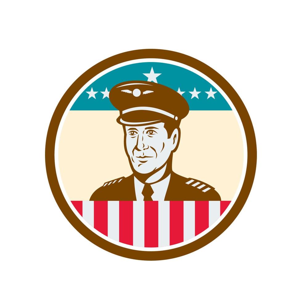 Airline Pilot Aviator USA Flag Circle Retro vector