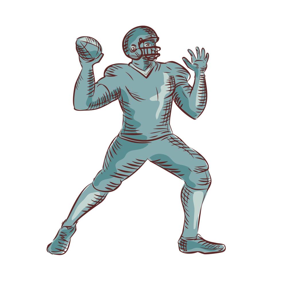 American Football QB Throwing Etching vector