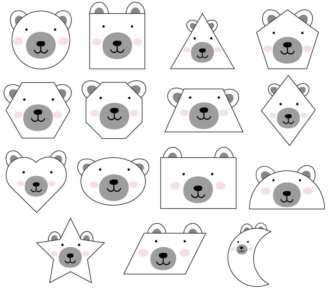 Polar bear shapes, images to create worksheets for toddlers, preschool and kindergarten, cute bear clipart vector