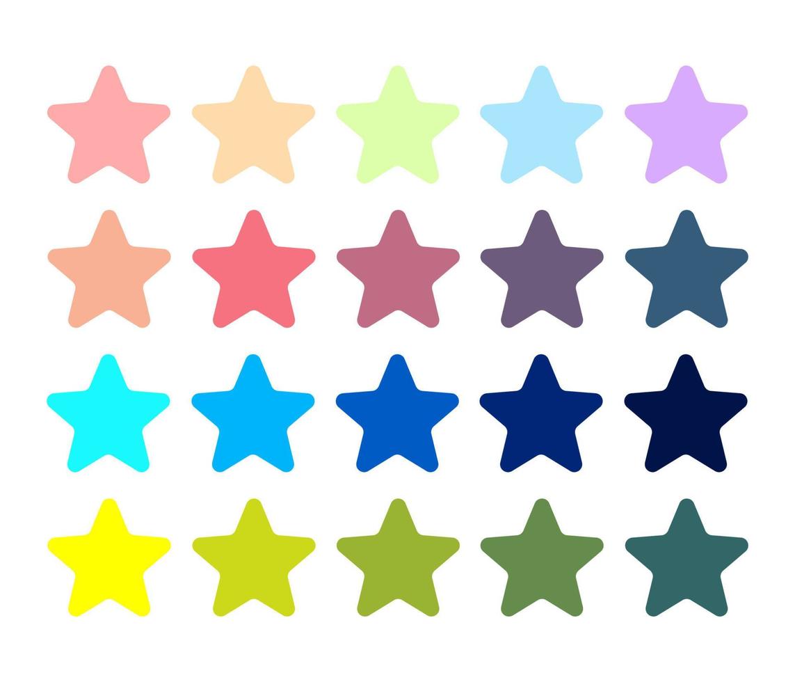 Star shape set for decoration isolated on white background.  Cartoon stickers. Colorful and flat stars vector