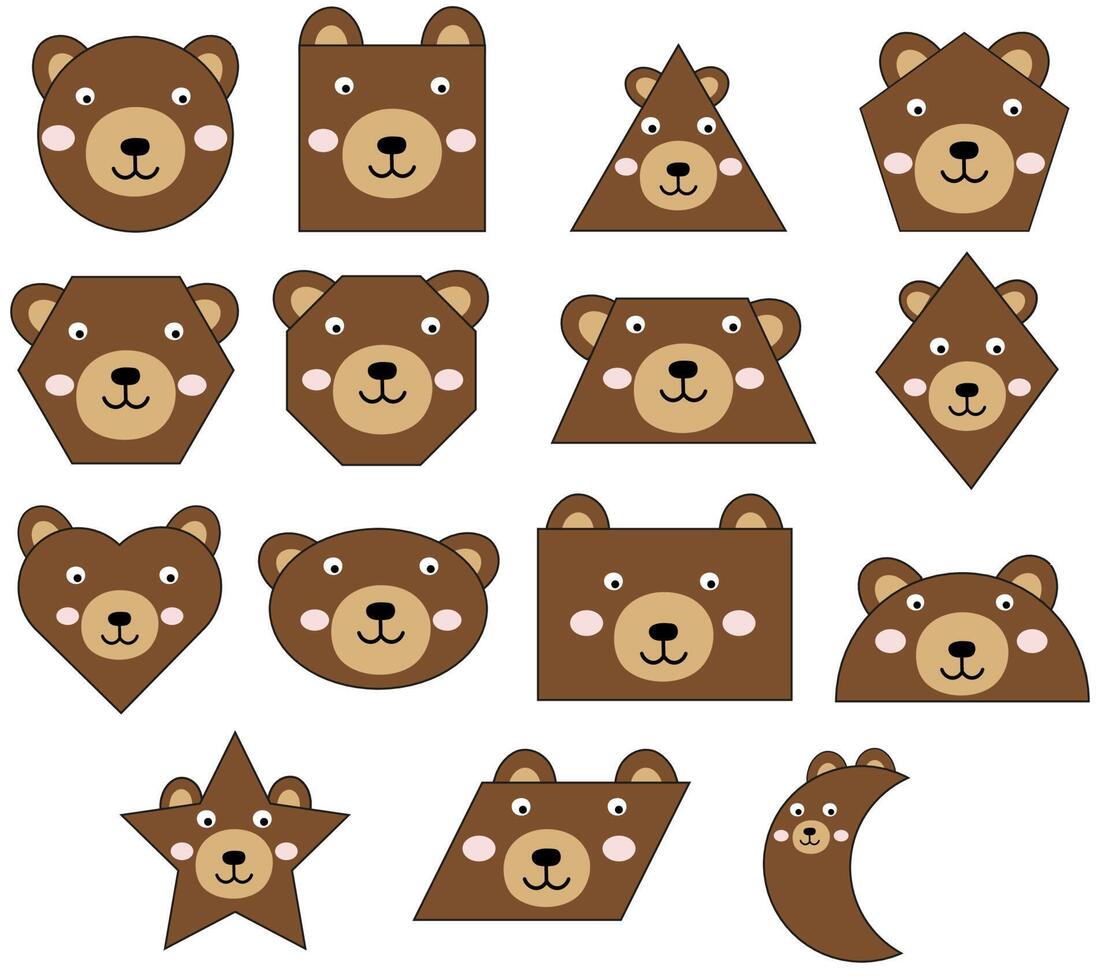 Brown bear shapes images to create worksheets for toddlers, preschool and kindergarten. Educational clipart for children vector