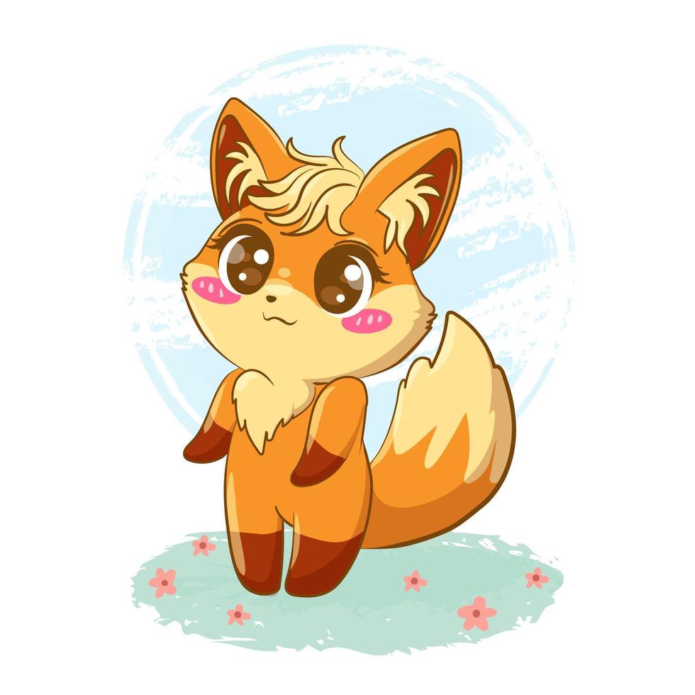 Cute fox animal cartoon style icon illustration vector