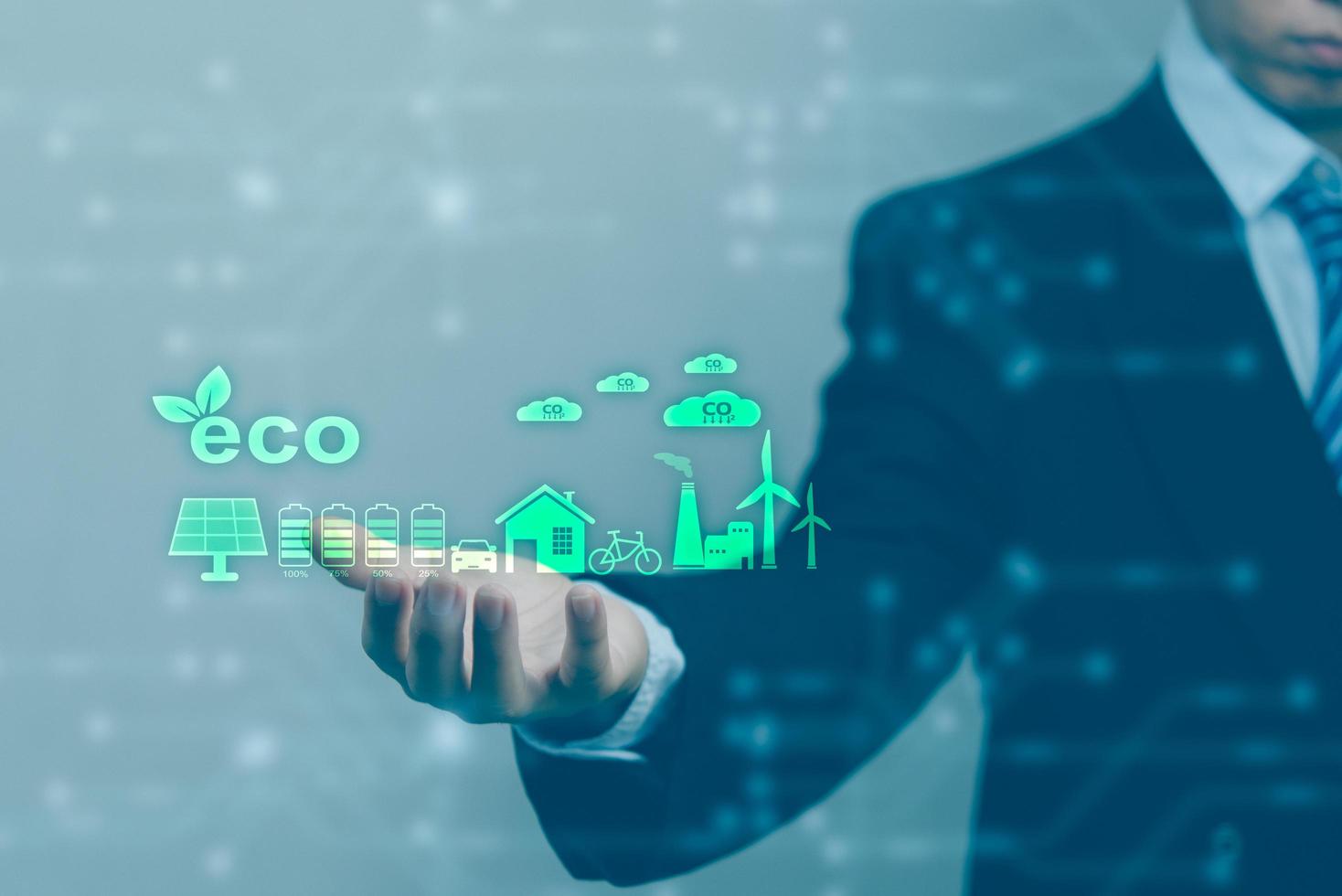 solution future innovation in a sustainable plan recycle renewable touch earth environmental eco interface, ecology energy business finance diagram photo