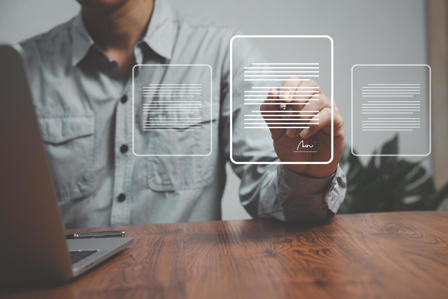 Digital document e-signing smart contract online electronic management concept. photo