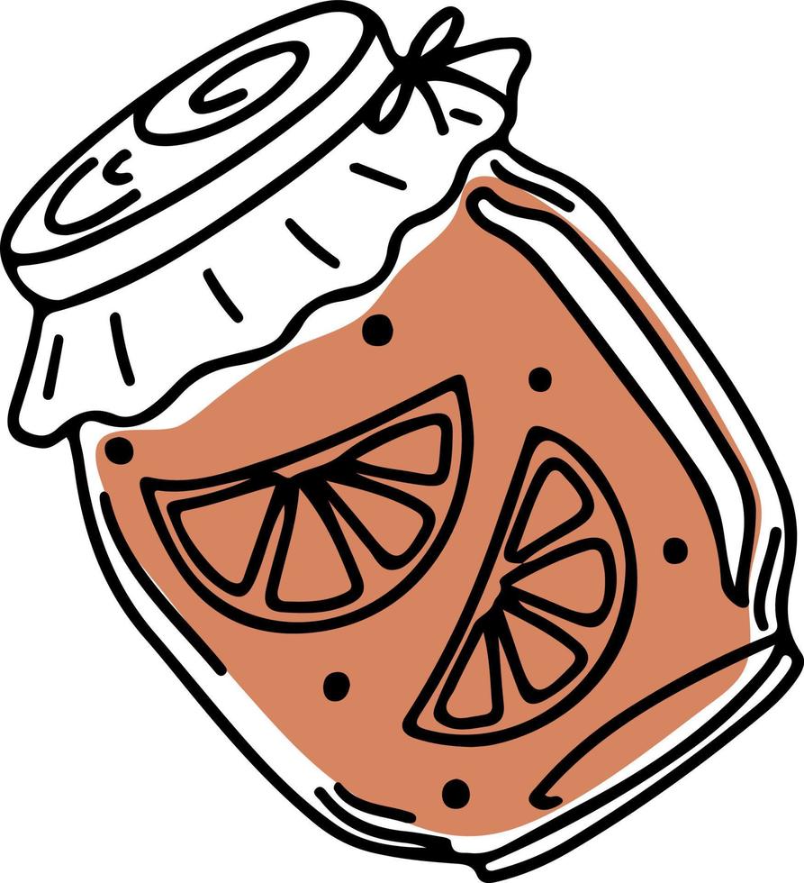 tarro vectorial de estilo garabato con mermelada de naranja, aislado en fondo blanco vector