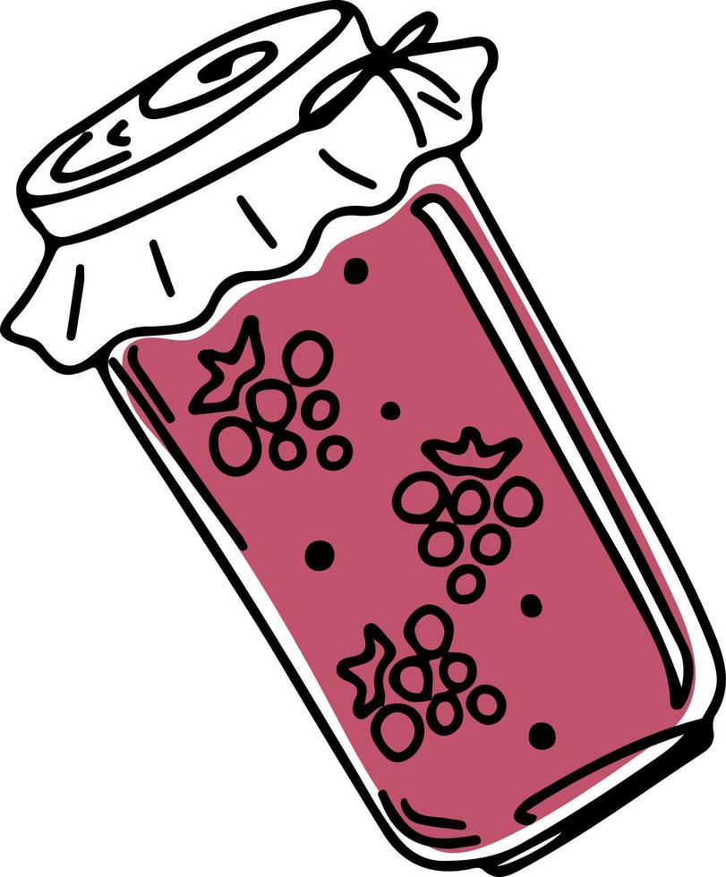 Doodle style vector jar with raspberry jam, isolated on white background