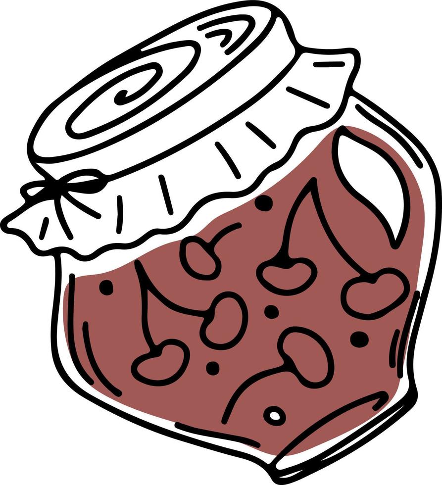 Doodle style vector jar with cherry jam, isolated on white background