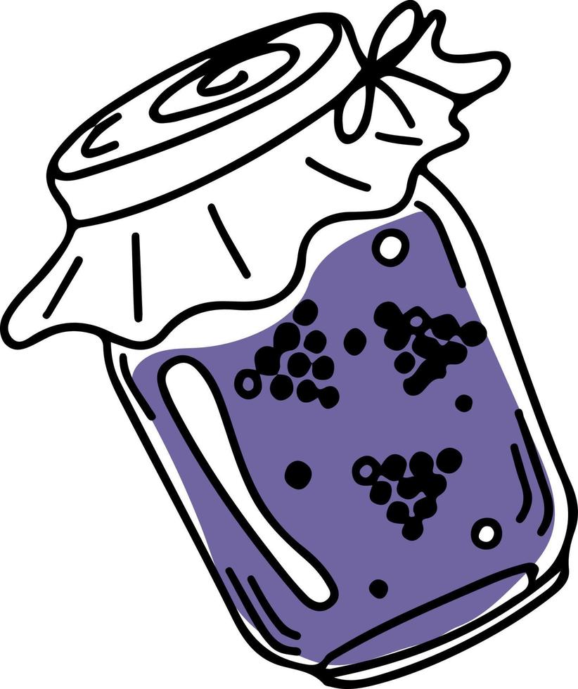 Doodle style vector jar with blueberry jam, isolated on white