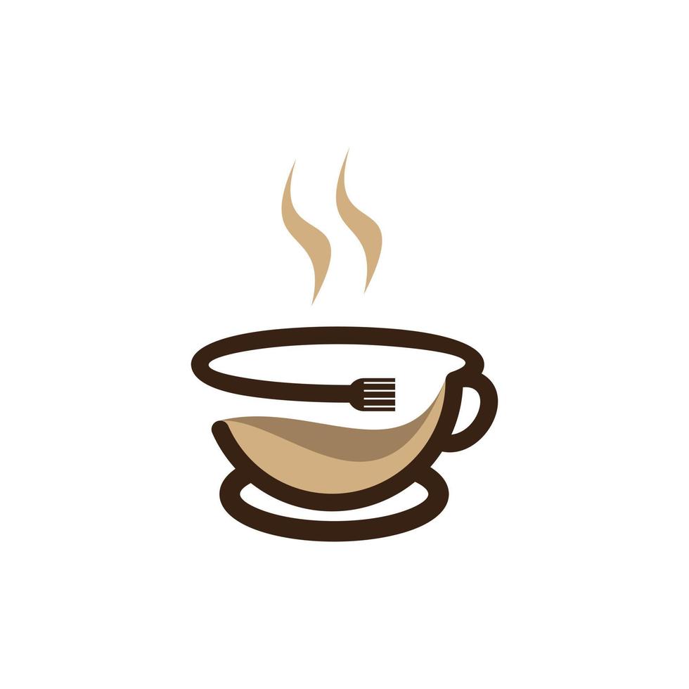 tenedor taza café menú simple logo vector