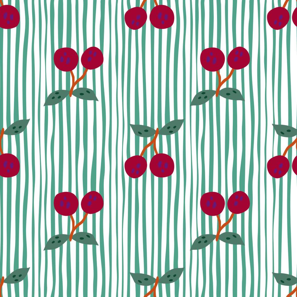 Hand drawn cherry berries and leaves seamless pattern. Hand drawn cherries wallpaper. Fruits backdrop. vector