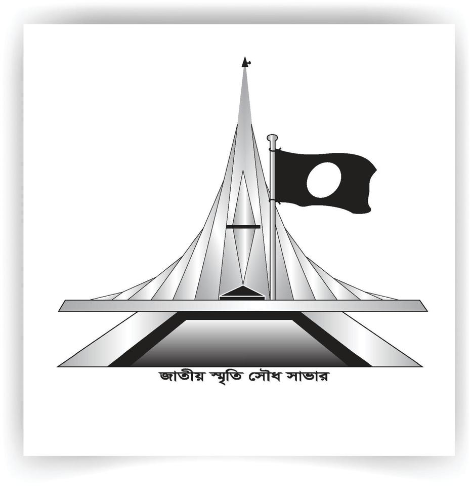 Bangladesh victory day background with a colored pencil national monument and waving flag on a pole vector