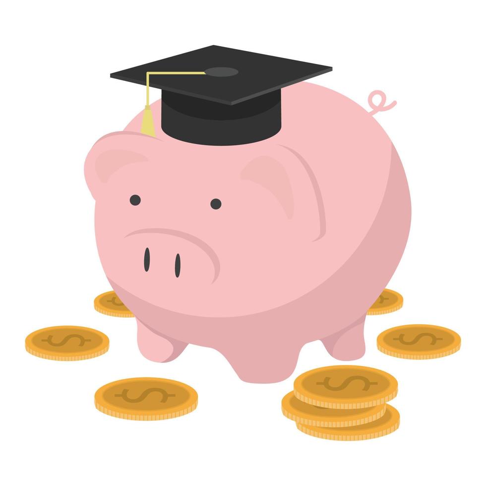 Pink piggy bank in graduation cap vector