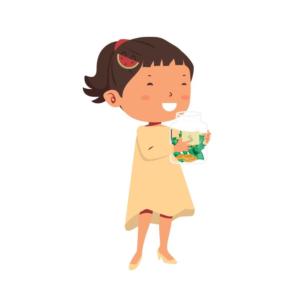 Cute girl carry money jars  concept of saving money vector