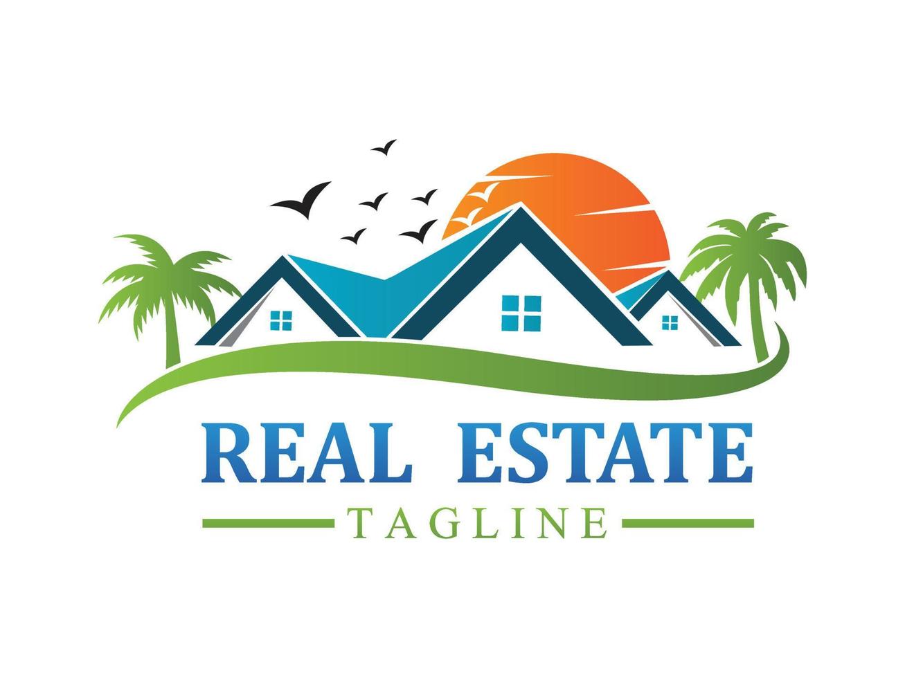 Real estate logo design icons with sunset symbol vector