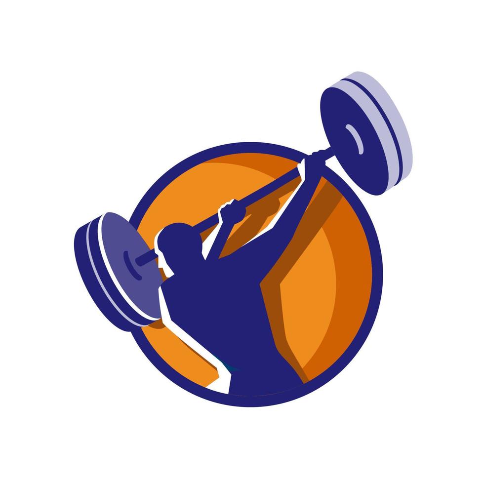 Weightlifter Swinging Barbell Rear Circle Retro vector