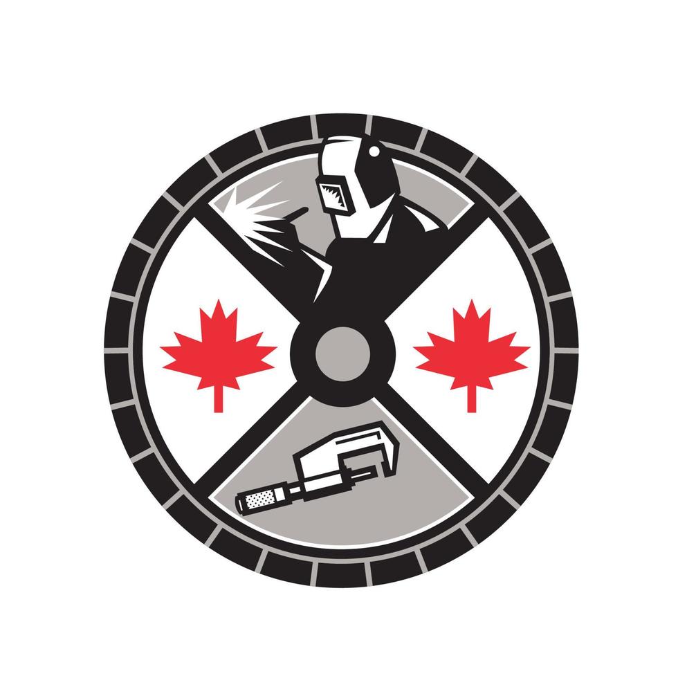 Welder Caliper Maple Leaf Circle Retro vector