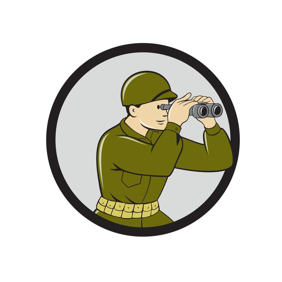 World War Two American Soldier Binoculars Circle Cartoon vector