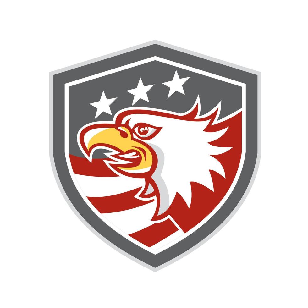 águila calva americana cabeza bandera escudo retro vector