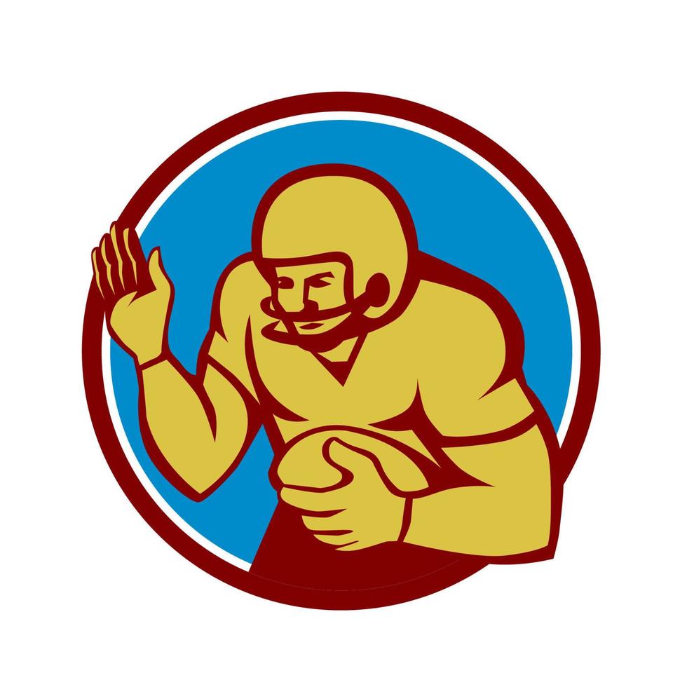 American Football Player Fend Off Circle Retro vector