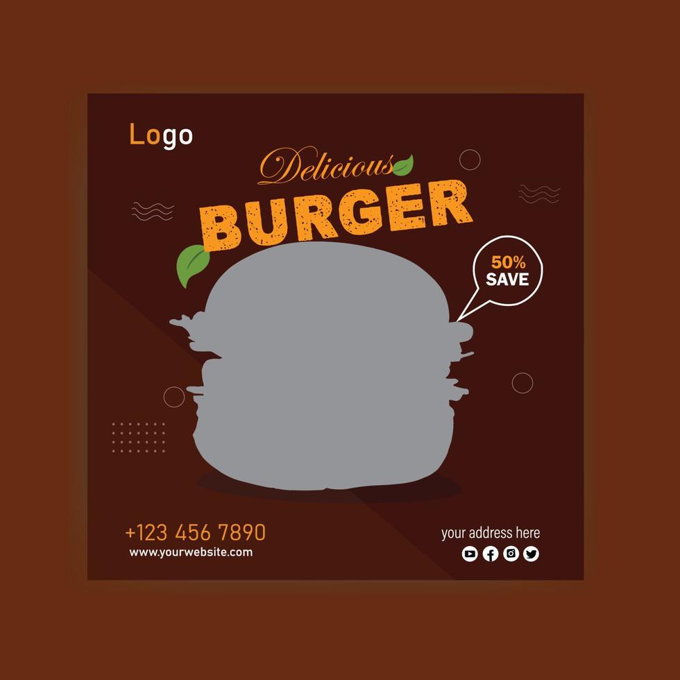 diseño de publicación de redes sociales de hamburguesa súper deliciosa vector