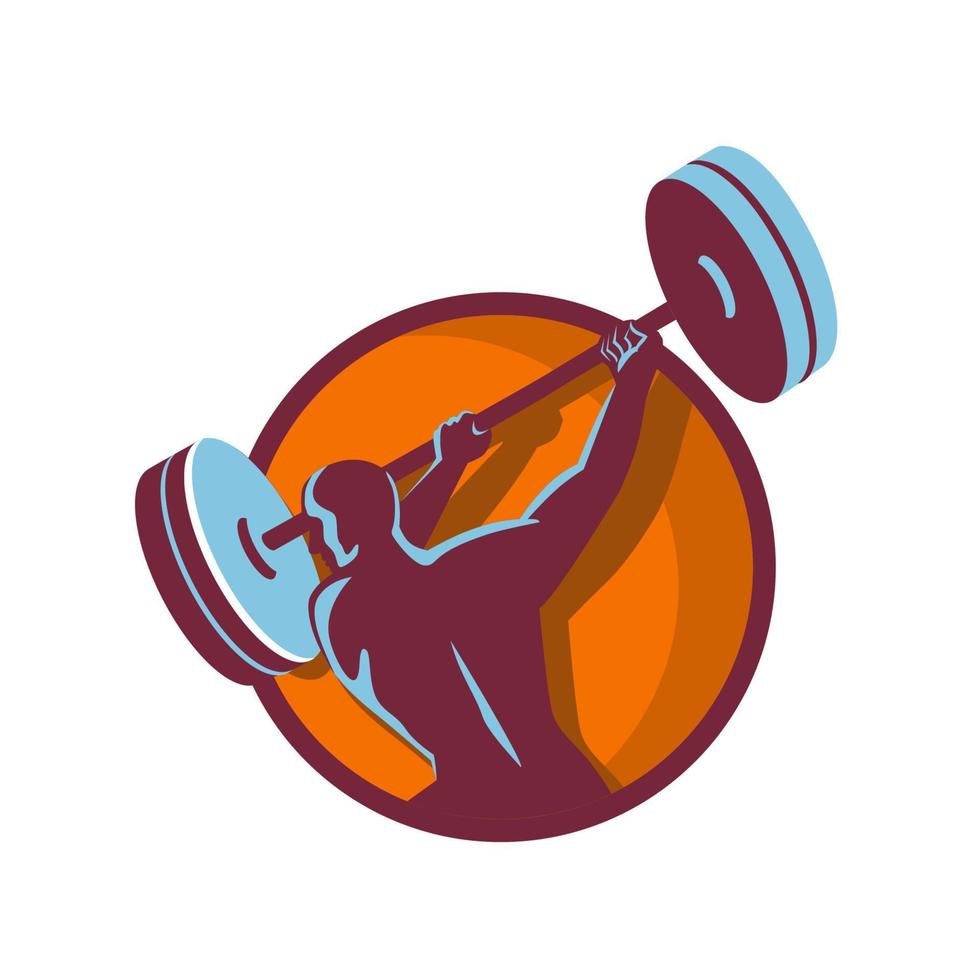 Weightlifter Swinging Barbell Rear Circle Retro vector