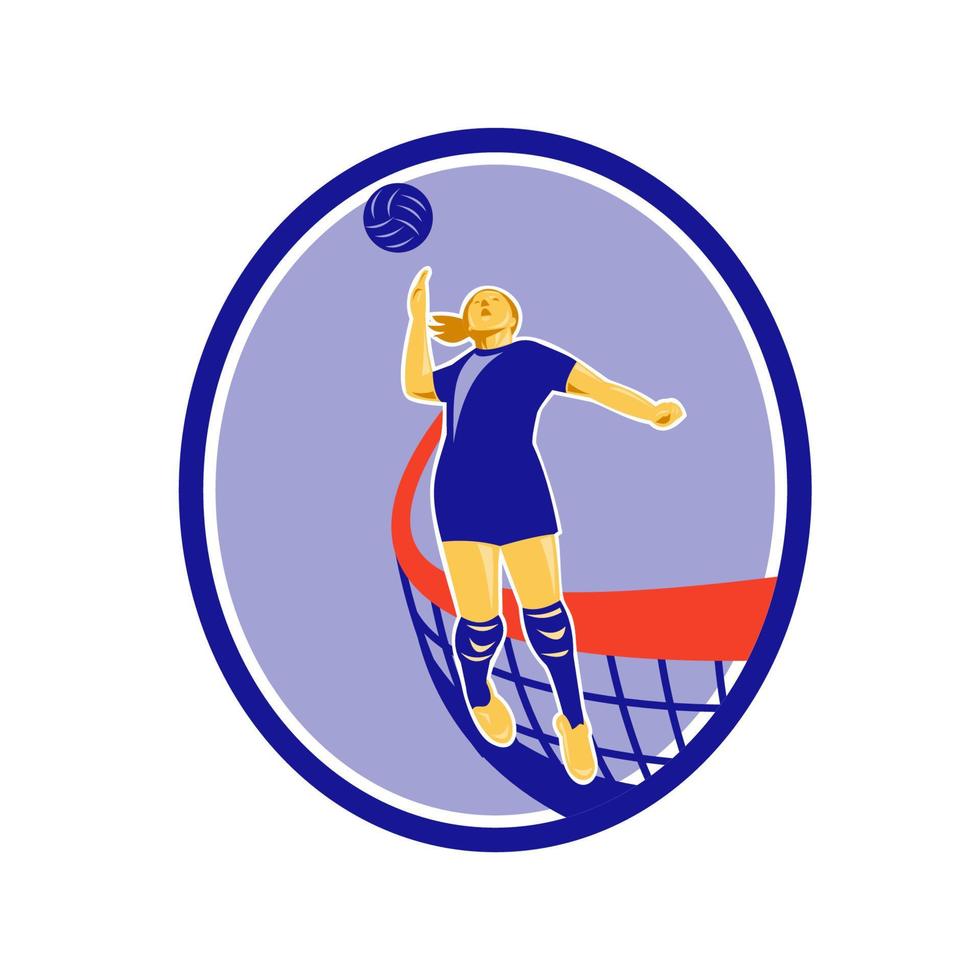 Volleyball Player Spiking Ball Oval Retro 11885625 Vector Art at Vecteezy