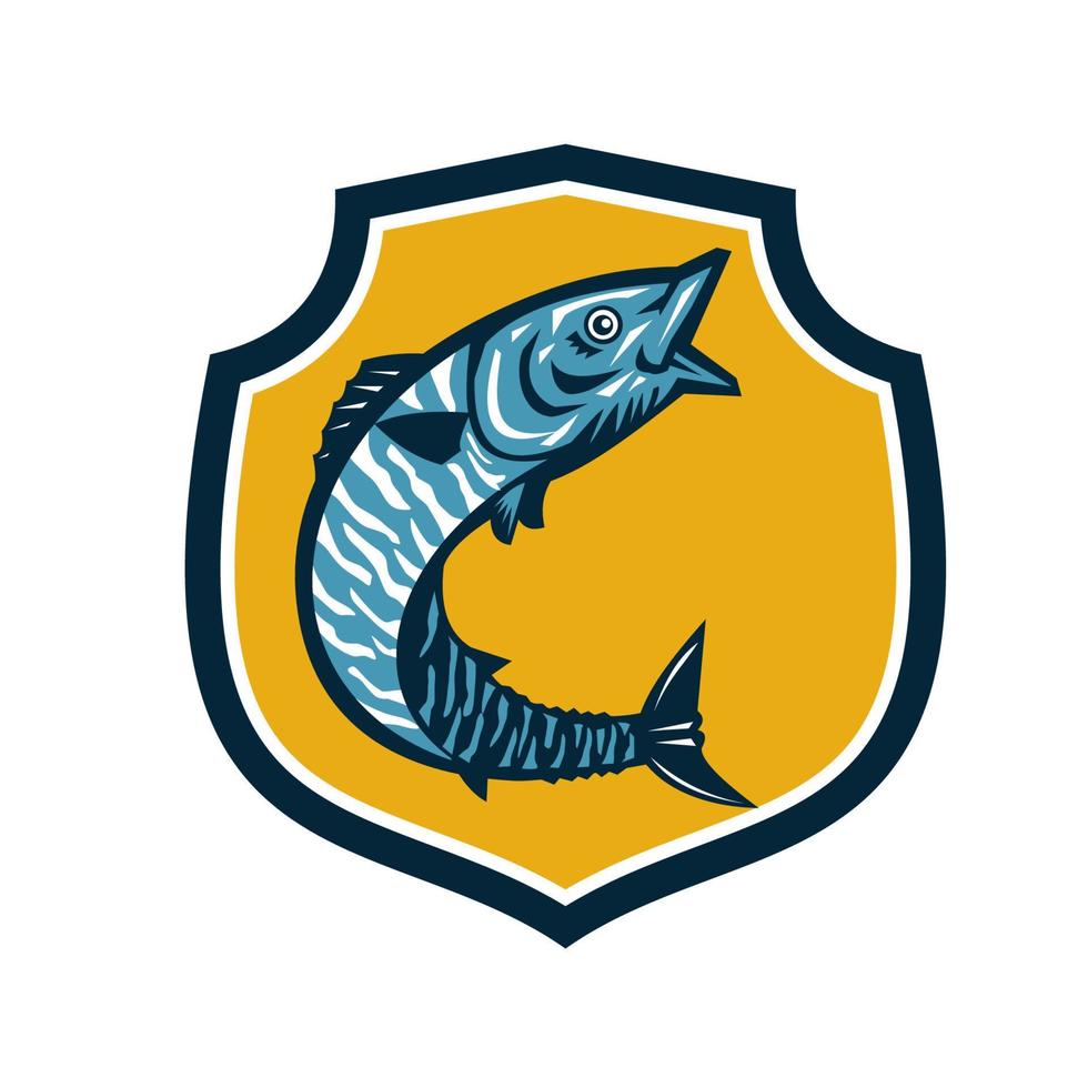 Wahoo Fish Jumping Shield Retro vector